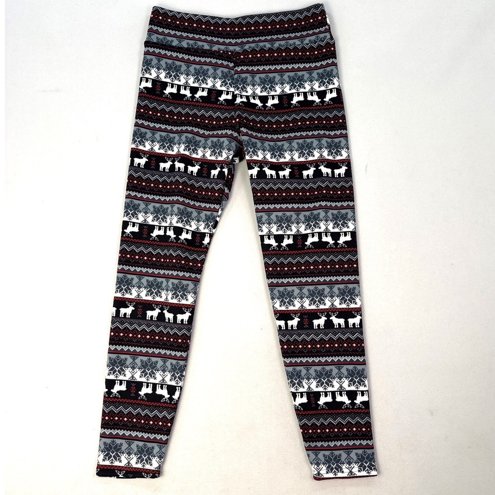 No Boundaries Fair Isle Reindeer Christmas Leggings XL 15-17 Black Red Gray